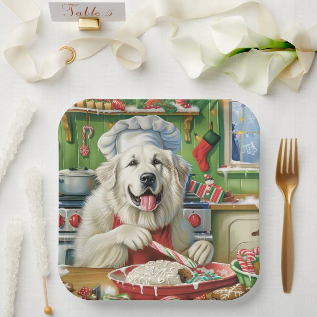 Great Pyrenees Holiday Baking: Festive Christmas Paper Plate (Wedding)