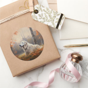 Great Pyrenees in Autumn Leaves Fall Inspire  Classic Round Sticker