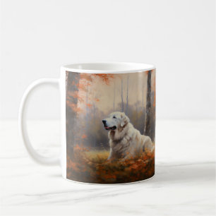 Great Pyrenees in Autumn Leaves Fall Inspire  Coffee Mug