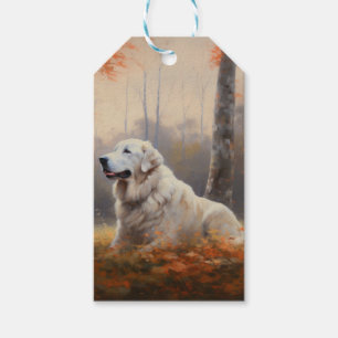 Great Pyrenees in Autumn Leaves Fall Inspire  Gift Tags