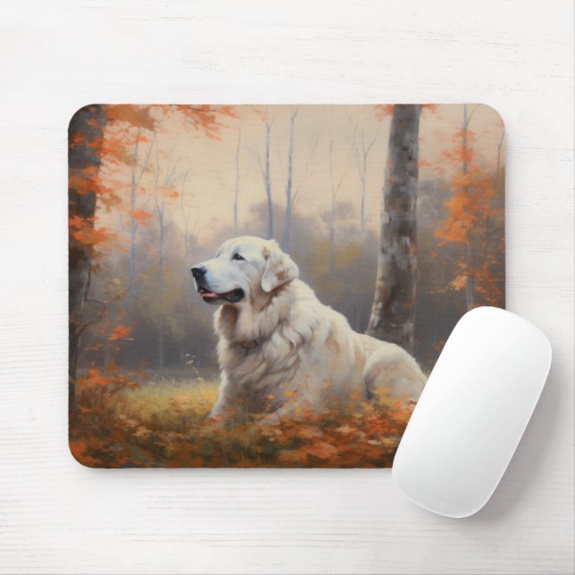 Great Pyrenees in Autumn Leaves Fall Inspire  Mouse Mat (With Mouse)