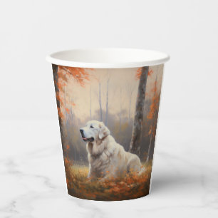 Great Pyrenees in Autumn Leaves Fall Inspire Paper Cups