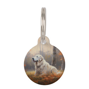 Great Pyrenees in Autumn Leaves Fall Inspire Pet Tag