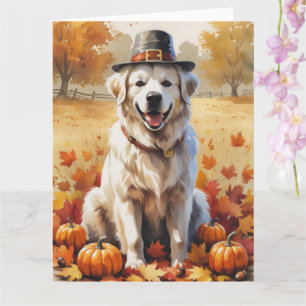 Great Pyrenees In Autumn Leaves Thanksgiving Art Card