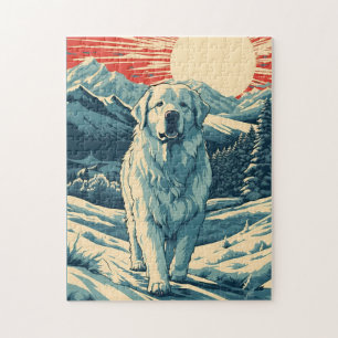Great-Pyrenees in thesnowy mountains at sunset Jigsaw Puzzle