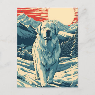 Great-Pyrenees in thesnowy mountains at sunset Postcard