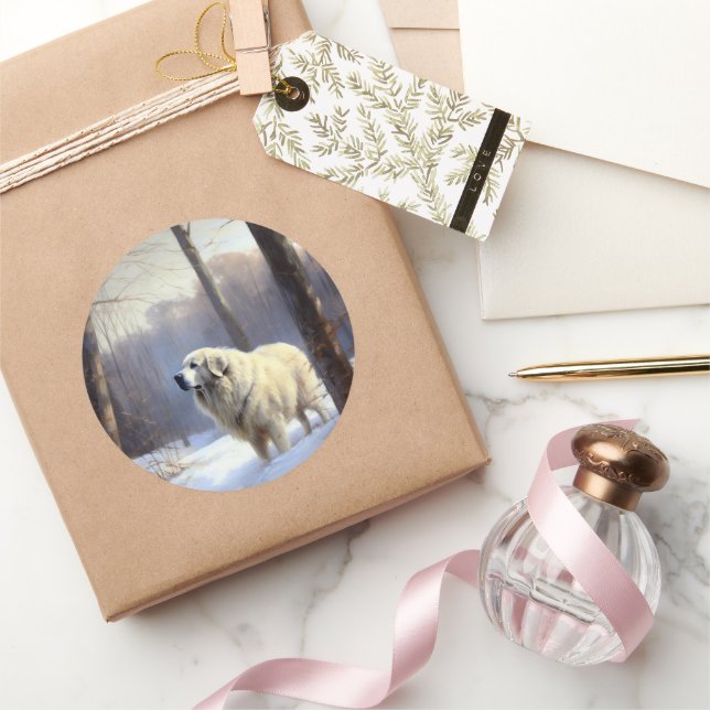 Great Pyrenees Let It Snow Christmas  Classic Round Sticker (Gifting)