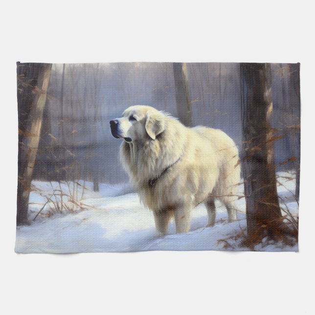 Great Pyrenees Let It Snow Christmas  Tea Towel (Horizontal)