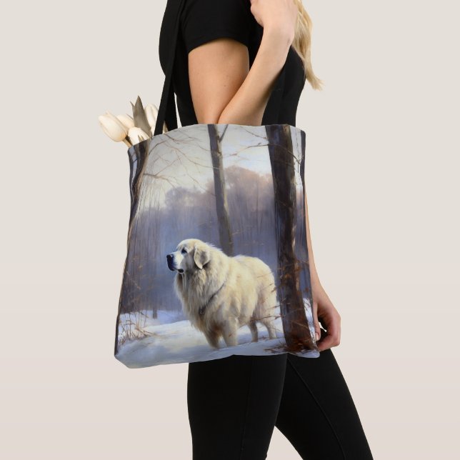 Great Pyrenees Let It Snow Christmas  Tote Bag (Close Up)