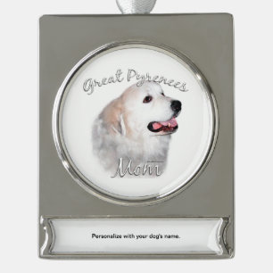 Great Pyrenees Mom 2 Silver Plated Banner Ornament
