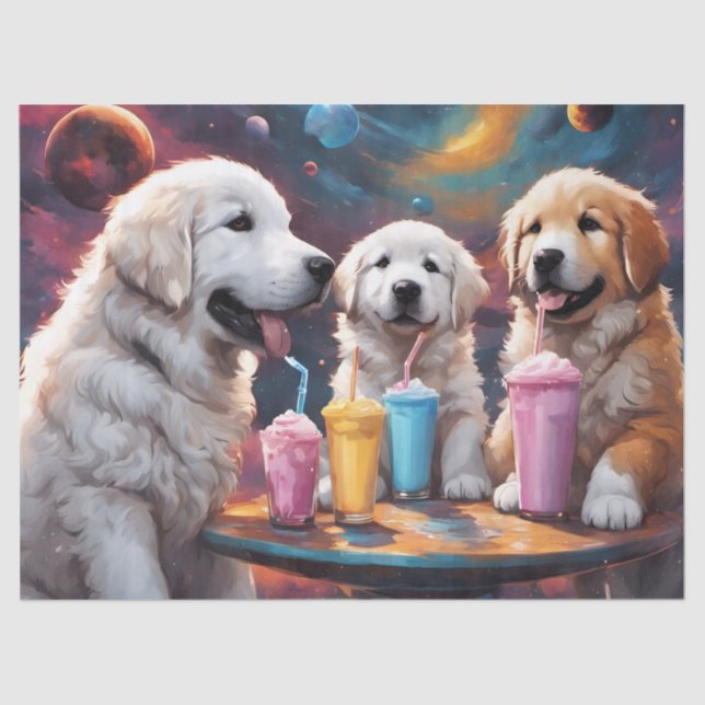 Great Pyrenees Mum and Puppies with Milkshakes Tissue Paper (Front)