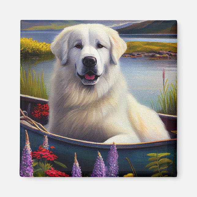 Great Pyrenees on a Paddle: A Scenic Adventure Magnet (Front)