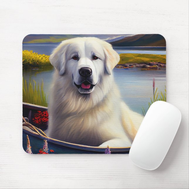 Great Pyrenees on a Paddle: A Scenic Adventure Mouse Mat (With Mouse)