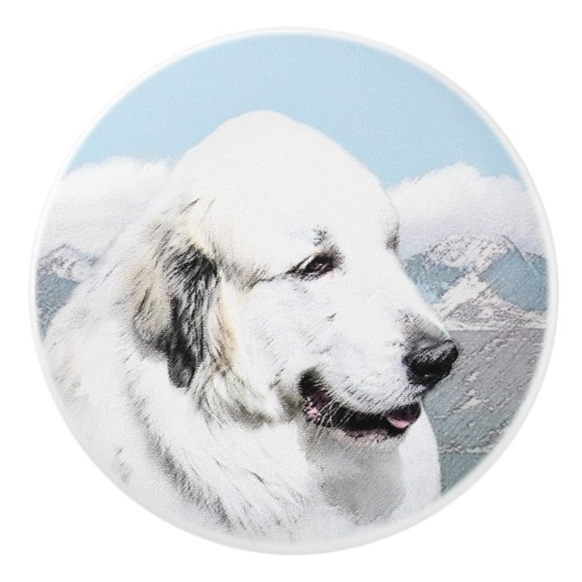 Great Pyrenees Painting - Original Dog Art Ceramic Knob (Front)