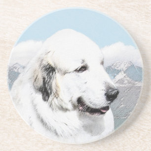 Great Pyrenees Painting - Original Dog Art Coaster