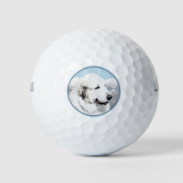 Great Pyrenees Painting - Original Dog Art Golf Balls (Front)
