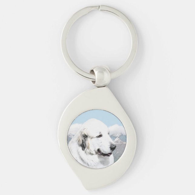 Great Pyrenees Painting - Original Dog Art Key Ring (Front)