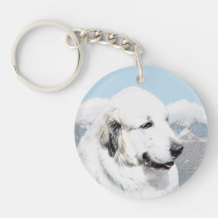 Great Pyrenees Painting - Original Dog Art Key Ring