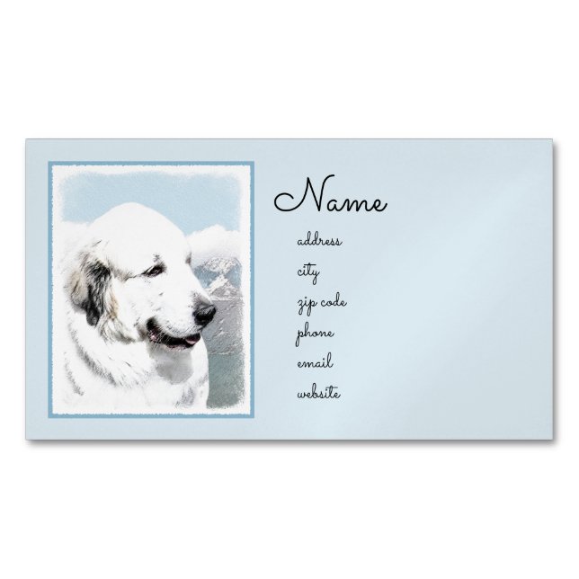 Great Pyrenees Painting - Original Dog Art Magnetic Business Card (Front)