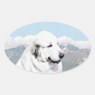 Great Pyrenees Painting - Original Dog Art Oval Sticker