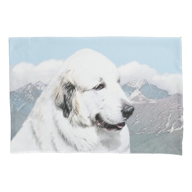 Great Pyrenees Painting - Original Dog Art Pillowcase (Front)
