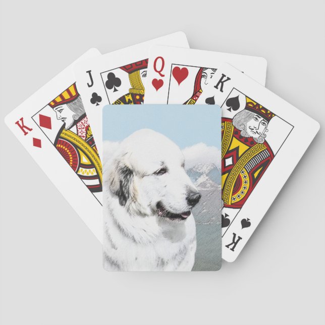Great Pyrenees Painting - Original Dog Art Playing Cards (Back)