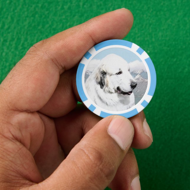 Great Pyrenees Painting - Original Dog Art Poker Chips (Hand)