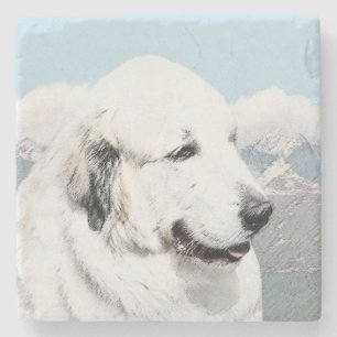 Great Pyrenees Painting - Original Dog Art Stone Coaster