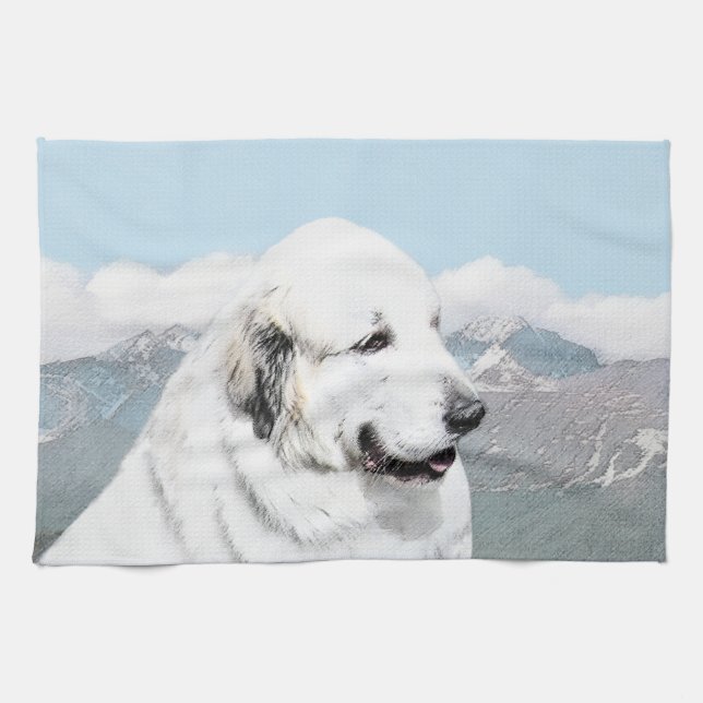 Great Pyrenees Painting - Original Dog Art Tea Towel (Horizontal)