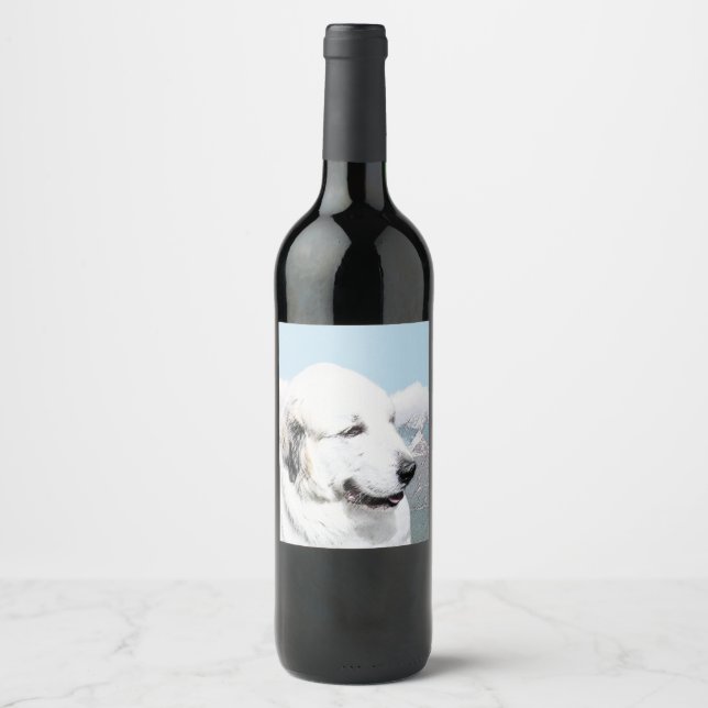 Great Pyrenees Painting - Original Dog Art Wine Label (Front)