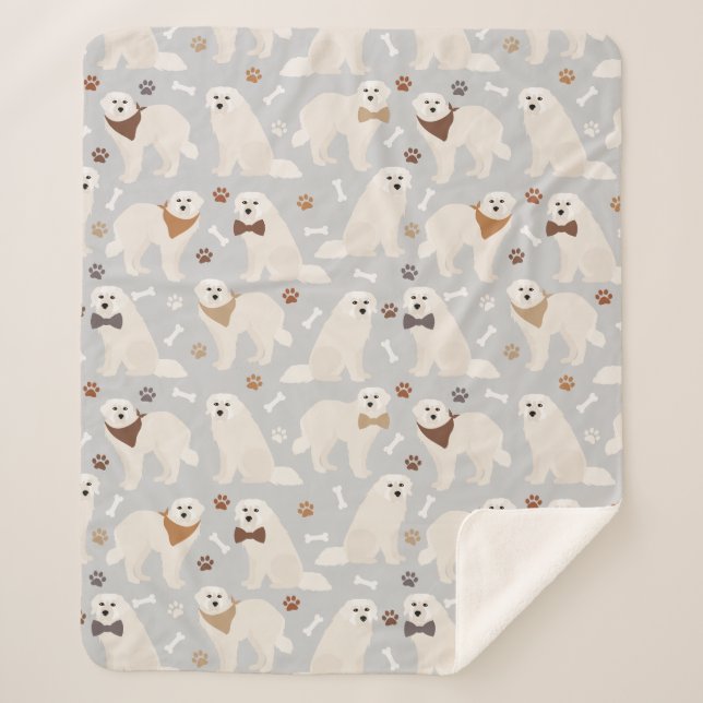 Great Pyrenees Paws and Bones Sherpa Blanket (Front)