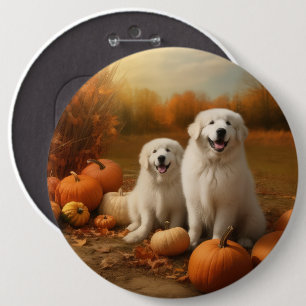 Great Pyrenees Puppy Autumn Delight Pumpkin  6 Cm Round Badge