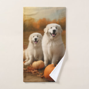 Great Pyrenees Puppy Autumn Delight Pumpkin Bath Towel Set