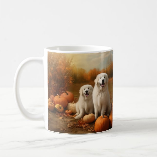 Great Pyrenees Puppy Autumn Delight Pumpkin  Coffee Mug (Left)