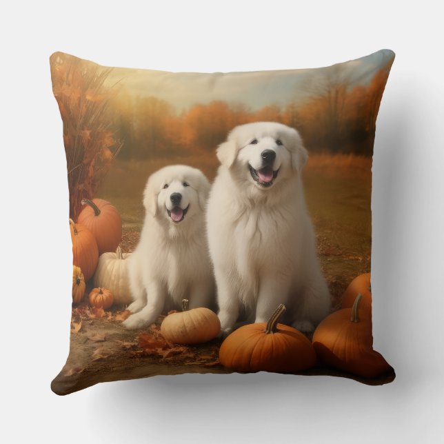 Great Pyrenees Puppy Autumn Delight Pumpkin  Cushion (Back)