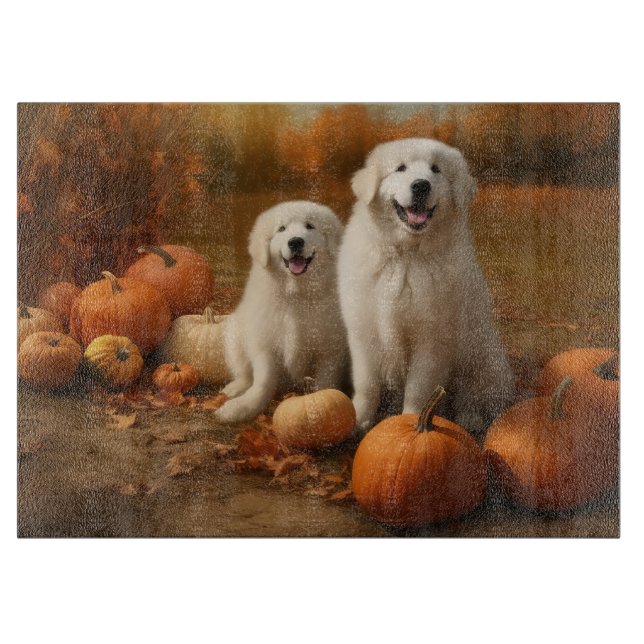 Great Pyrenees Puppy Autumn Delight Pumpkin  Cutting Board (Front)
