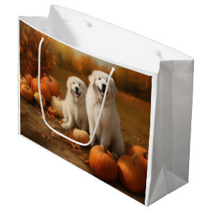 Great Pyrenees Puppy Autumn Delight Pumpkin  Large Gift Bag