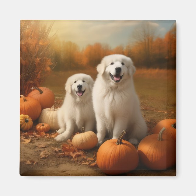 Great Pyrenees Puppy Autumn Delight Pumpkin  Magnet (Front)