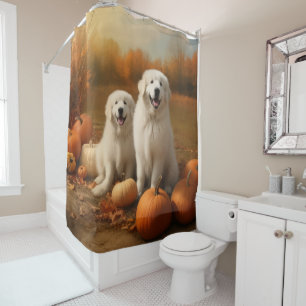 Great Pyrenees Puppy Autumn Delight Pumpkin  Shower Curtain