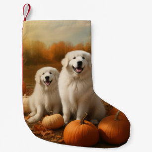 Great Pyrenees Puppy Autumn Delight Pumpkin Small Christmas Stocking