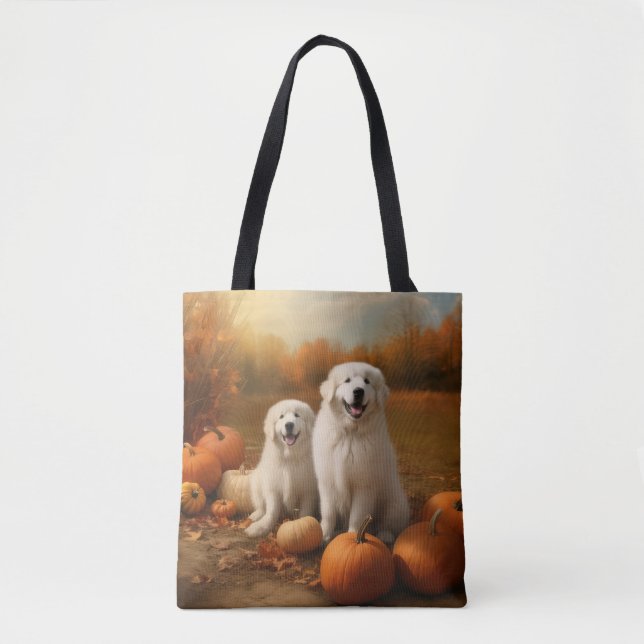 Great Pyrenees Puppy Autumn Delight Pumpkin  Tote Bag (Front)