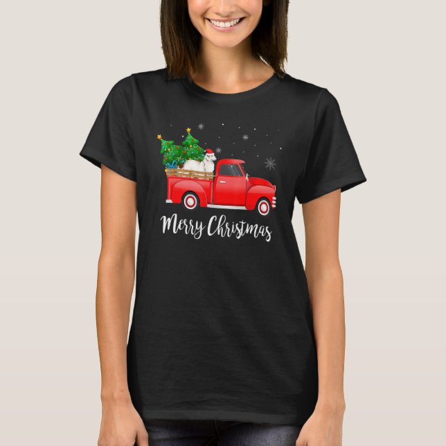 Great Pyrenees Red Truck Christmas Tree Xmas Dog T-Shirt (Front)