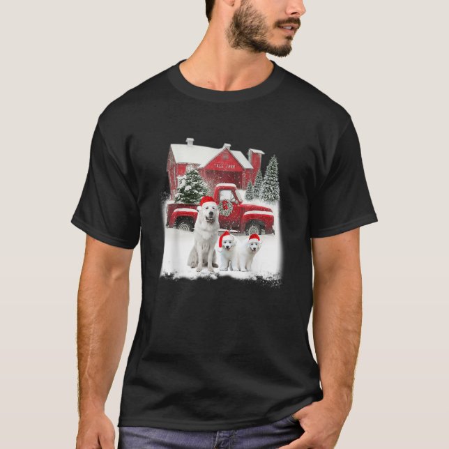 Great Pyrenees Santa Hat Red Truck Tree Farm Chris T-Shirt (Front)