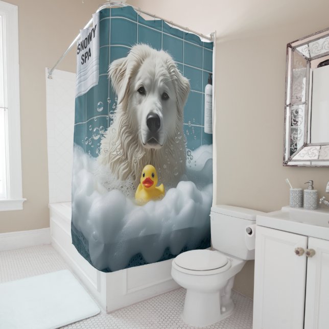 Great Pyrenees Sloppy Sleepy Cute Funny  Shower Curtain (In Situ)