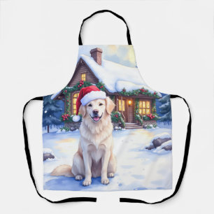 Great Pyrenees Snowy Mountain Lodge Santa Hat Apron