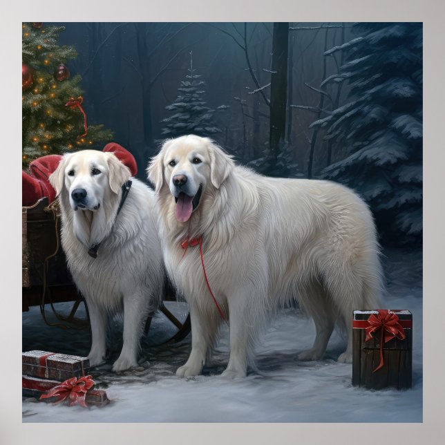 Great Pyrenees Snowy Sleigh Christmas Decor (Front)