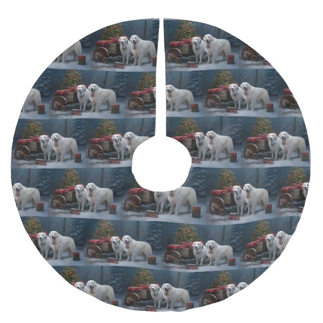 Great Pyrenees Snowy Sleigh Christmas Decor Brushed Polyester Tree Skirt (Front)