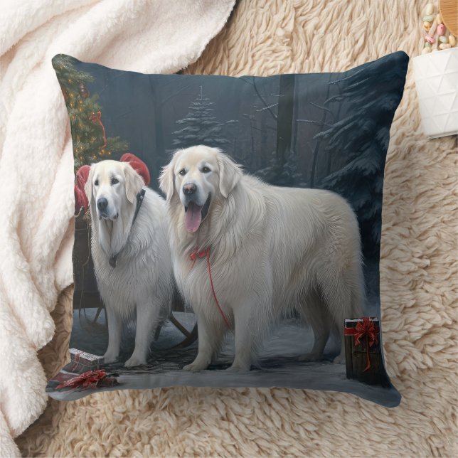 Great Pyrenees Snowy Sleigh Christmas Decor Cushion (Blanket)
