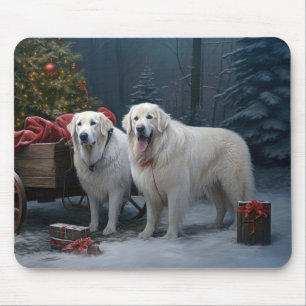 Great Pyrenees Snowy Sleigh Christmas Decor Mouse Mat