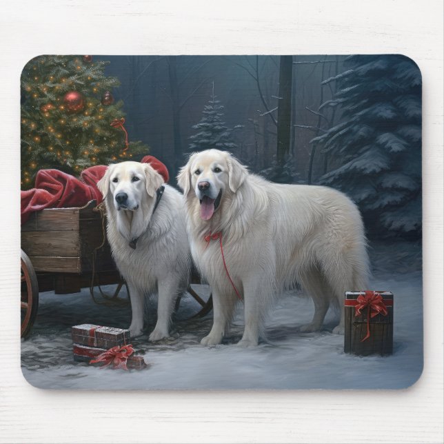 Great Pyrenees Snowy Sleigh Christmas Decor Mouse Mat (Front)